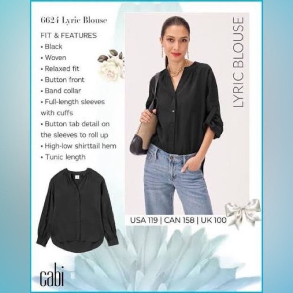 Cabi Black Lyric Blouse. #6624. Size Large.